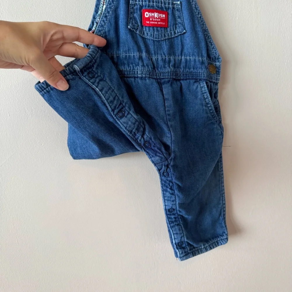 Vintage Osh Kosh‎ B’Gosh Baby Red Green Plaid Flannel Denim Overalls 6-9 months